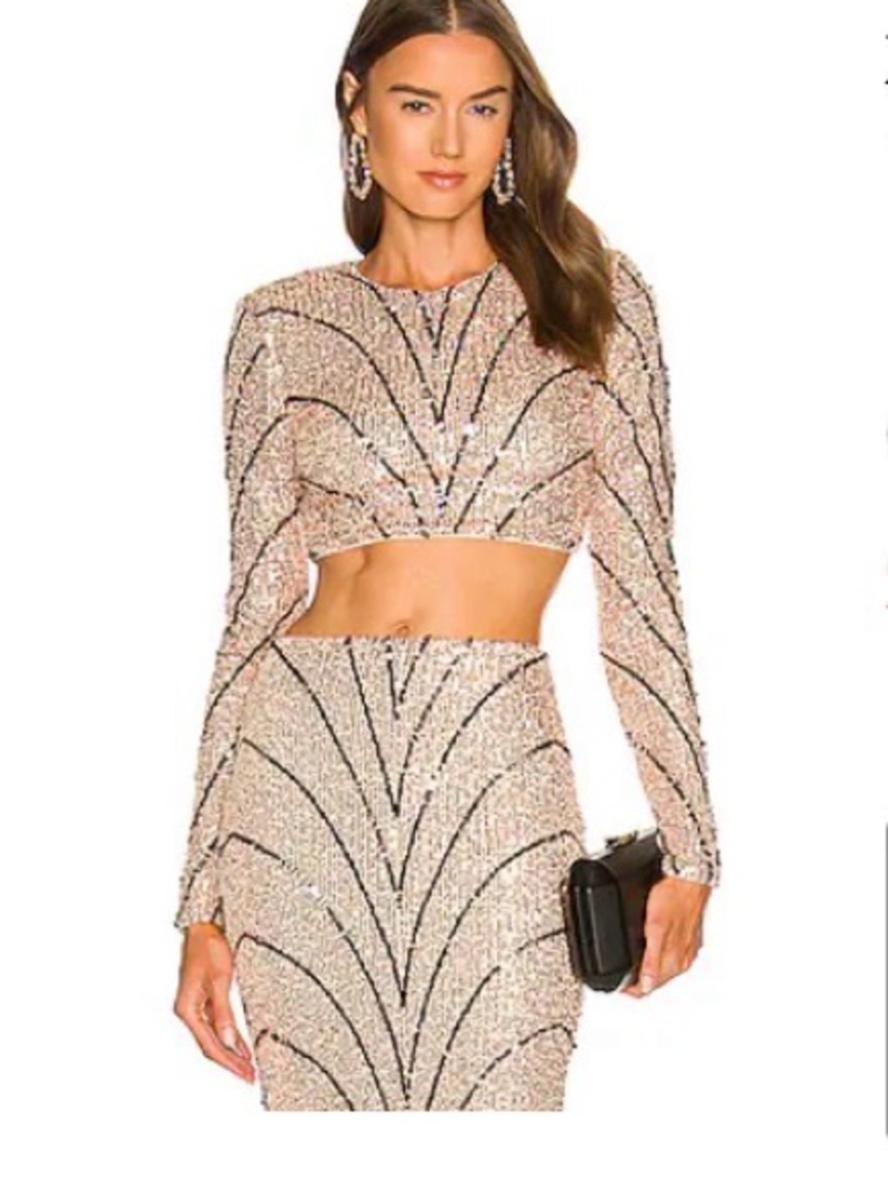 Michael Costello Rose Gold Sequin Crop Top & Skirt Set
